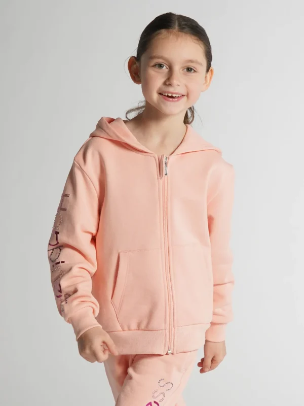 Felpa Zip Bimba - Happiness Strass multicolore e lamina fucsia 22F