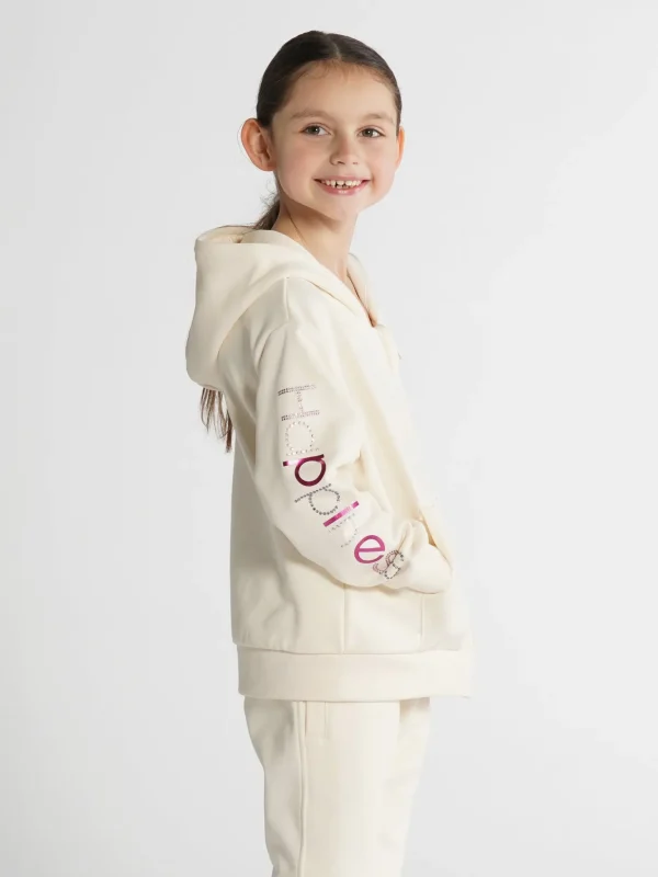 Felpa Zip Bimba - Happiness Strass multicolore e lamina fucsia 22F