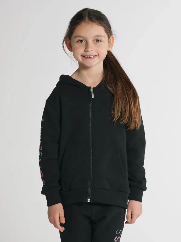 Felpa Zip Bimba - Happiness Strass multicolore e lamina fucsia 22F