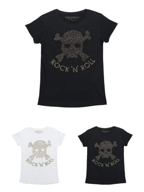 T-Shirt Bimba - Rock'N Roll Skull Strass